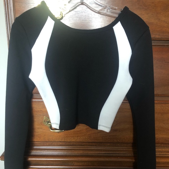 Fitted Black and White Crop Top- Long Sleeve - Picture 2 of 2